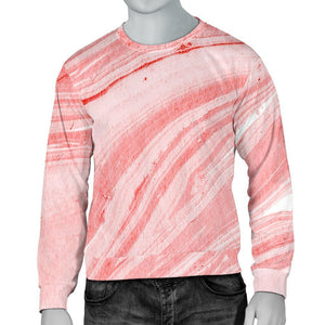 Pink Liquid Marble Print Men's Crewneck Sweatshirt GearFrost