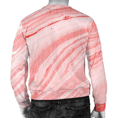 Pink Liquid Marble Print Men's Crewneck Sweatshirt GearFrost