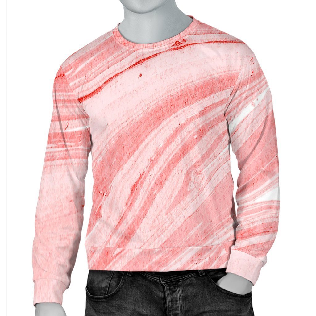 Pink Liquid Marble Print Men's Crewneck Sweatshirt GearFrost