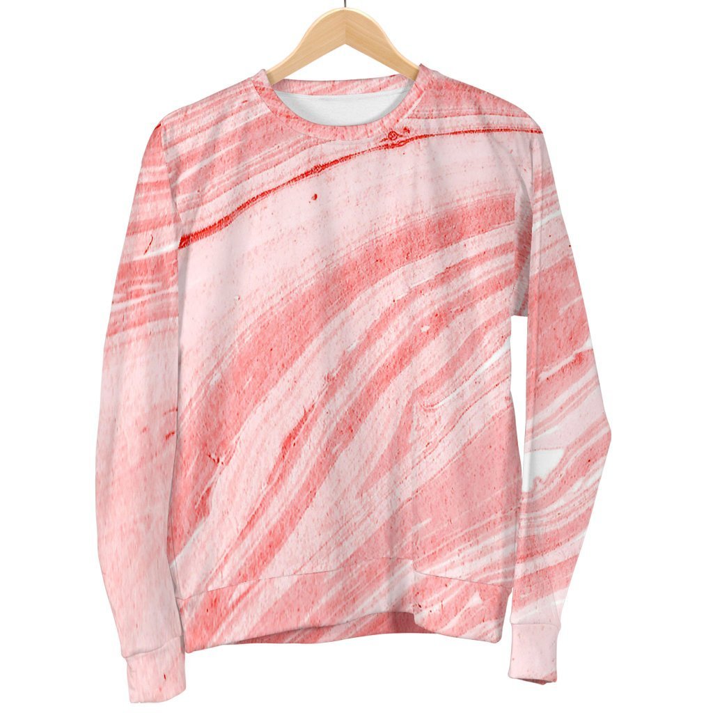 Pink Liquid Marble Print Men's Crewneck Sweatshirt GearFrost