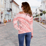Pink Liquid Marble Print Off Shoulder Sweatshirt GearFrost