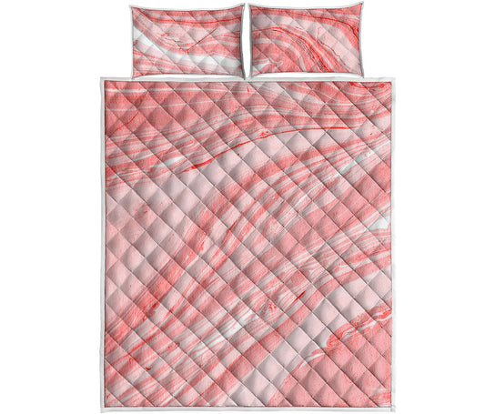 Pink Liquid Marble Print Quilt Bed Set