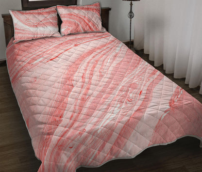 Pink Liquid Marble Print Quilt Bed Set