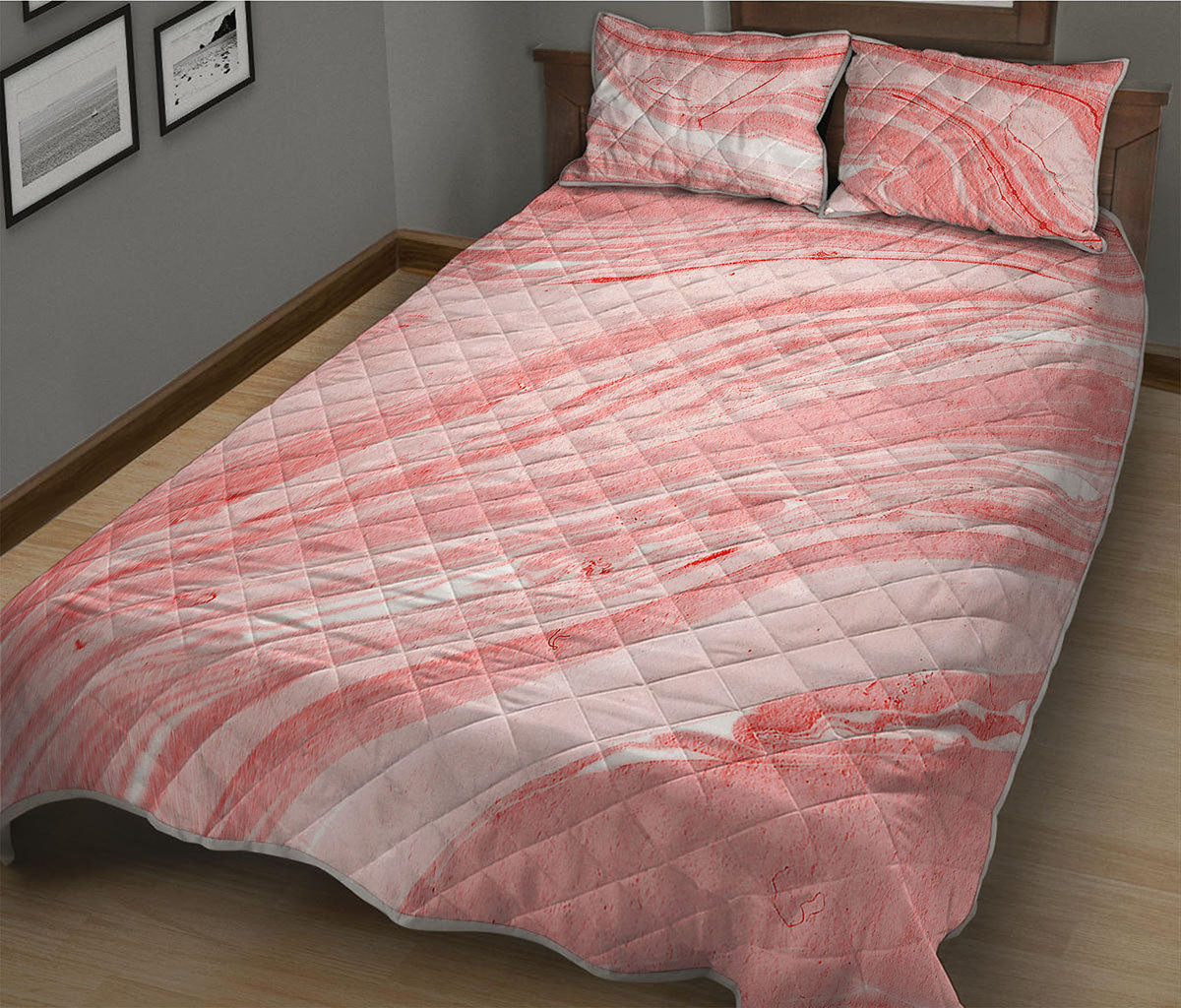 Pink Liquid Marble Print Quilt Bed Set
