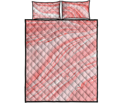 Pink Liquid Marble Print Quilt Bed Set
