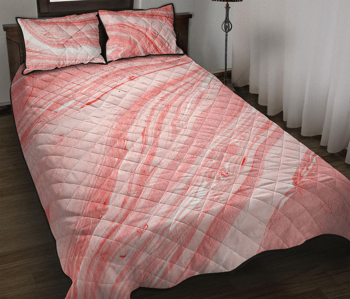 Pink Liquid Marble Print Quilt Bed Set