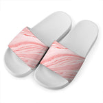 Pink Liquid Marble Print White Slide Sandals