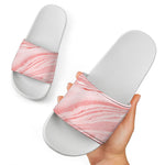 Pink Liquid Marble Print White Slide Sandals
