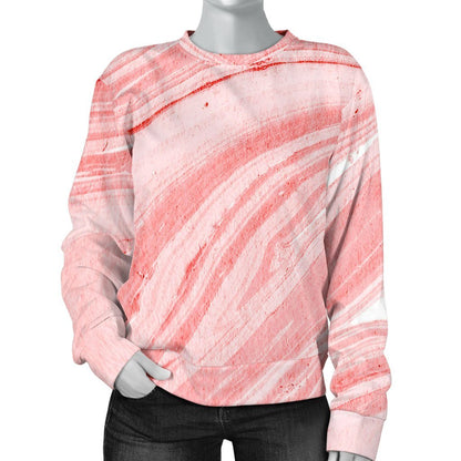 Pink Liquid Marble Print Women's Crewneck Sweatshirt GearFrost
