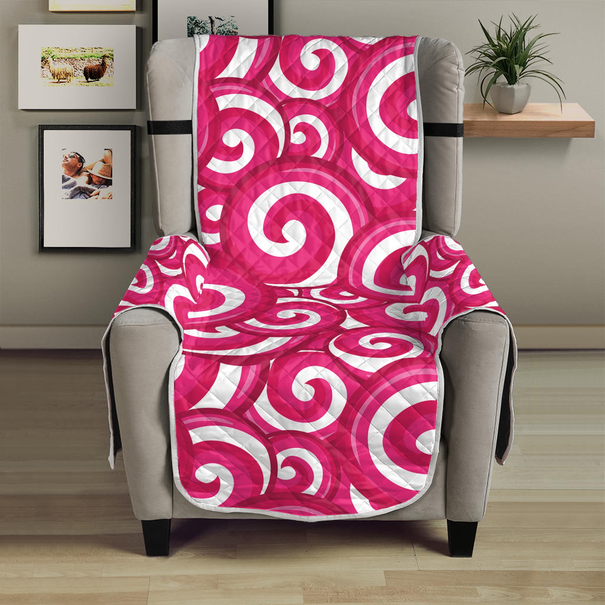 Pink Lollipop Candy Pattern Print Armchair Protector