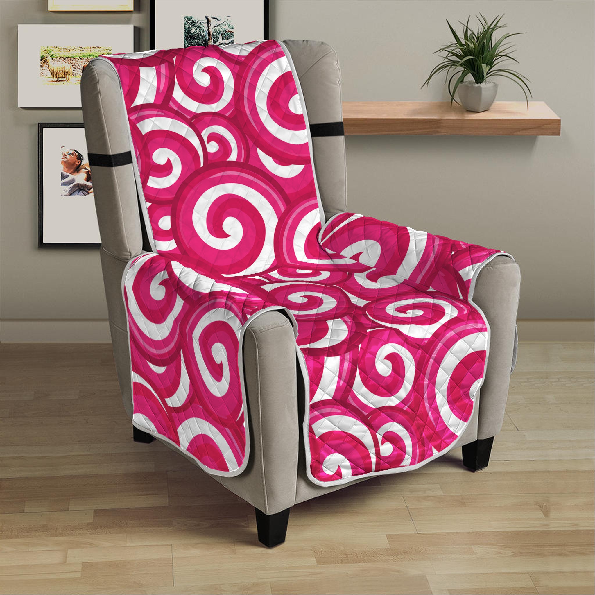 Pink Lollipop Candy Pattern Print Armchair Protector