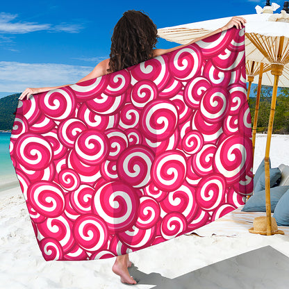 Pink Lollipop Candy Pattern Print Beach Sarong Wrap