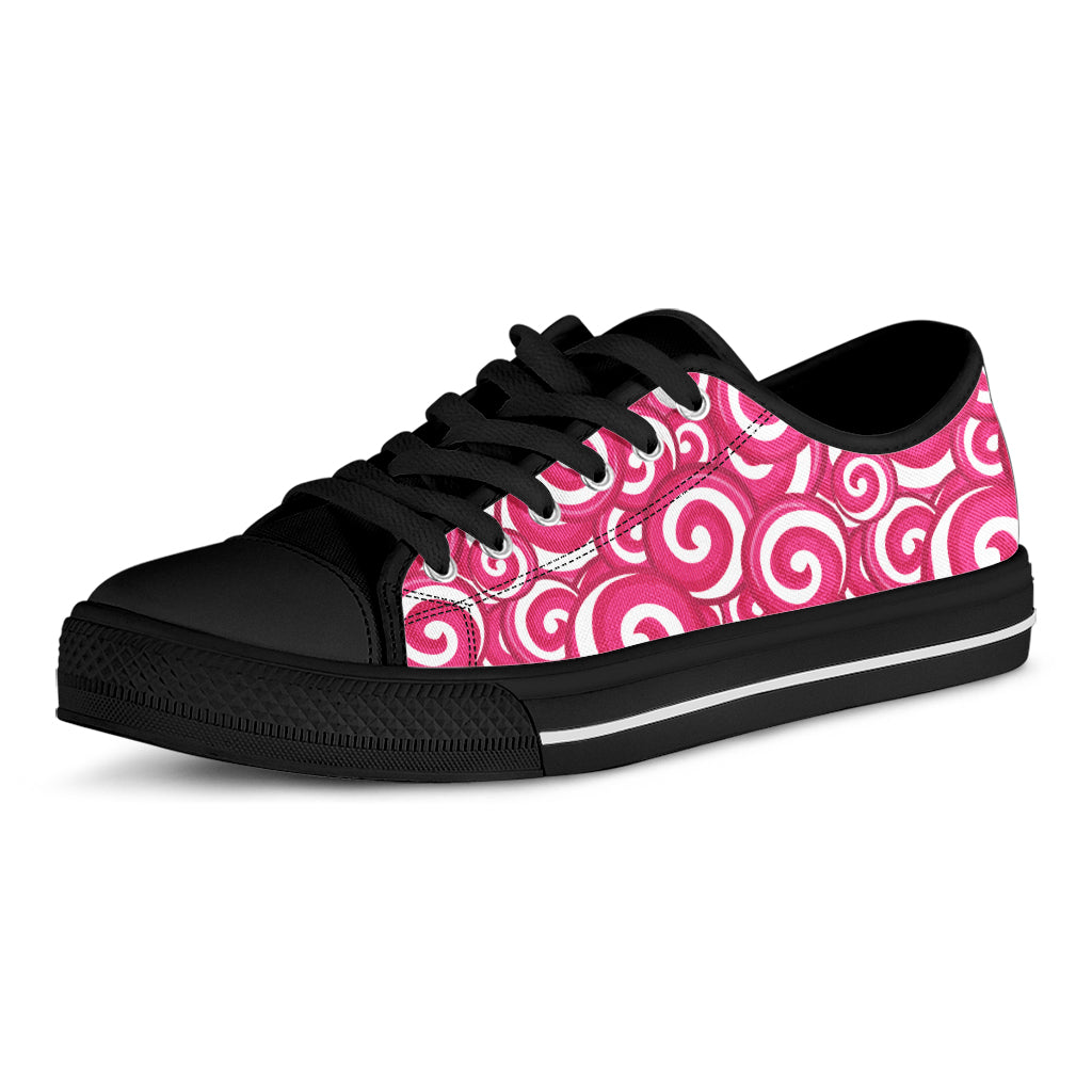 Pink Lollipop Candy Pattern Print Black Low Top Shoes