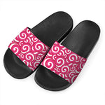 Pink Lollipop Candy Pattern Print Black Slide Sandals