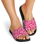 Pink Lollipop Candy Pattern Print Black Slide Sandals