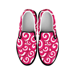 Pink Lollipop Candy Pattern Print Black Slip On Shoes