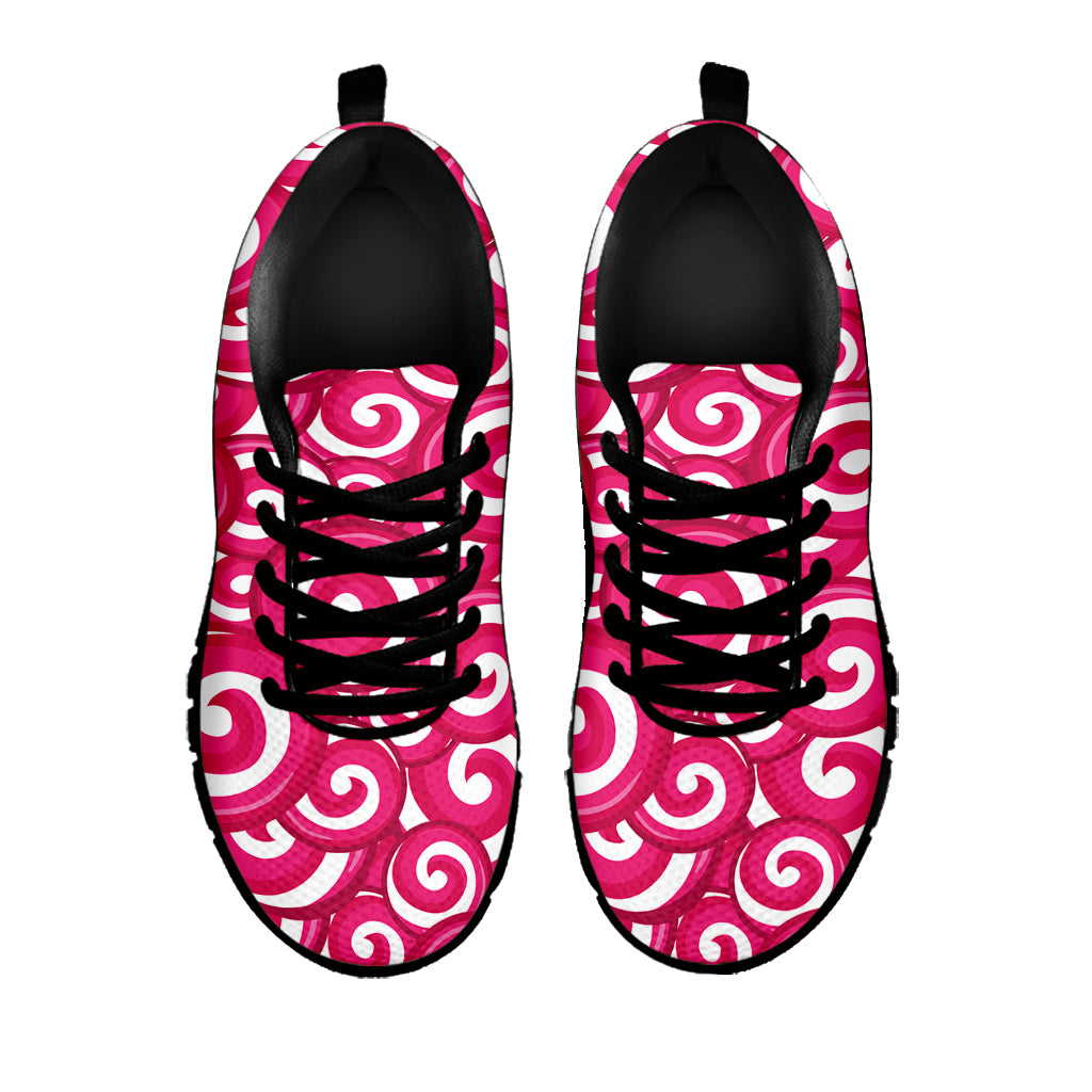 Pink Lollipop Candy Pattern Print Black Sneakers