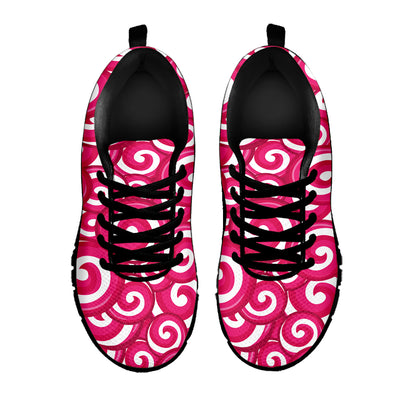 Pink Lollipop Candy Pattern Print Black Sneakers