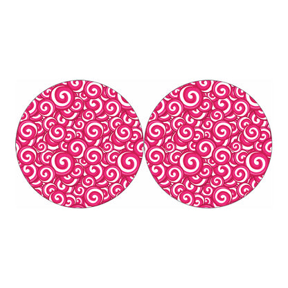 Pink Lollipop Candy Pattern Print Car Coasters