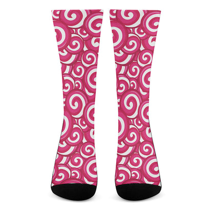 Pink Lollipop Candy Pattern Print Crew Socks