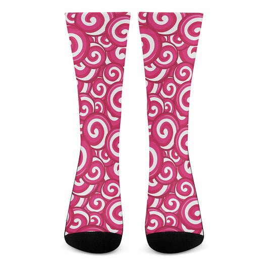 Pink Lollipop Candy Pattern Print Crew Socks