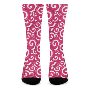 Pink Lollipop Candy Pattern Print Crew Socks