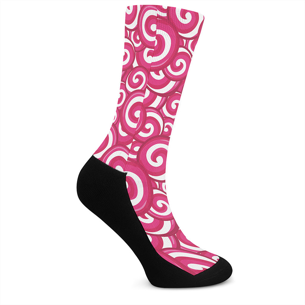 Pink Lollipop Candy Pattern Print Crew Socks