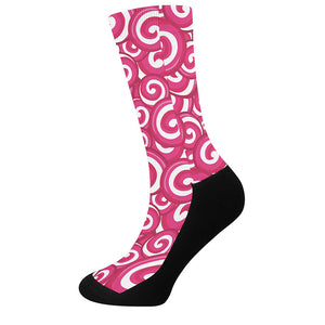 Pink Lollipop Candy Pattern Print Crew Socks