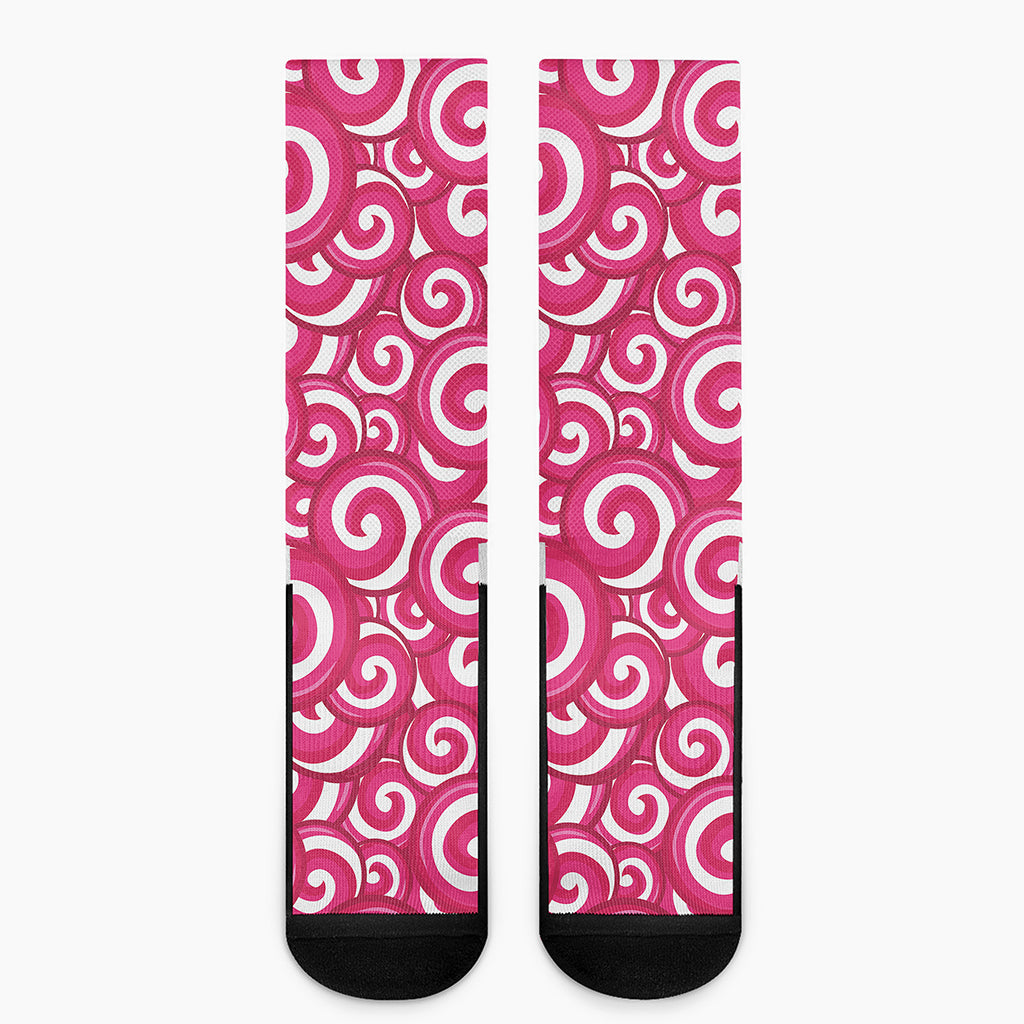 Pink Lollipop Candy Pattern Print Crew Socks