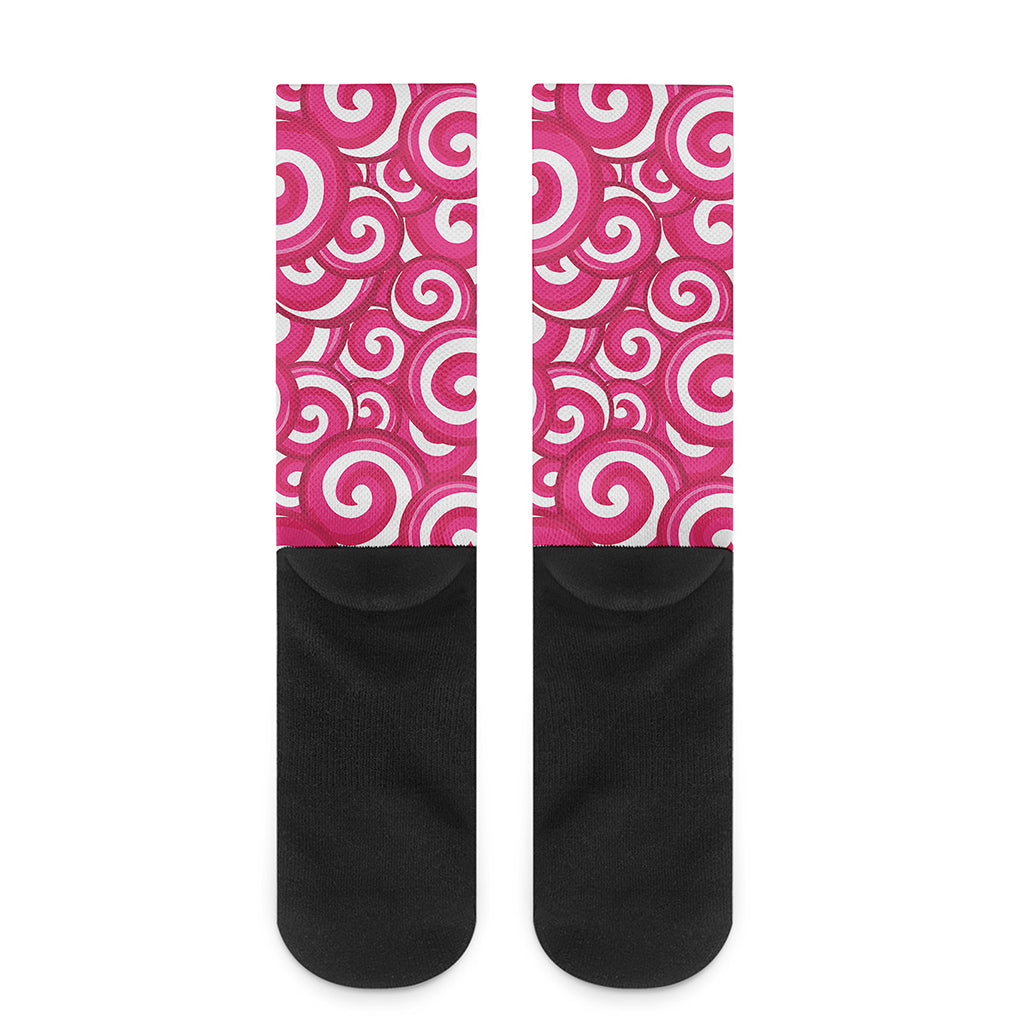 Pink Lollipop Candy Pattern Print Crew Socks