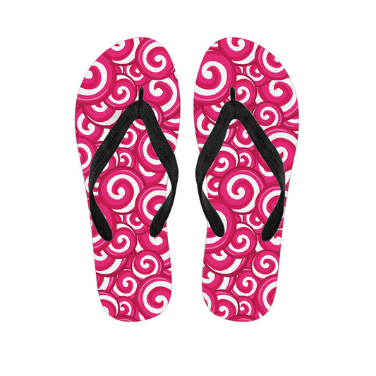 Pink Lollipop Candy Pattern Print Flip Flops