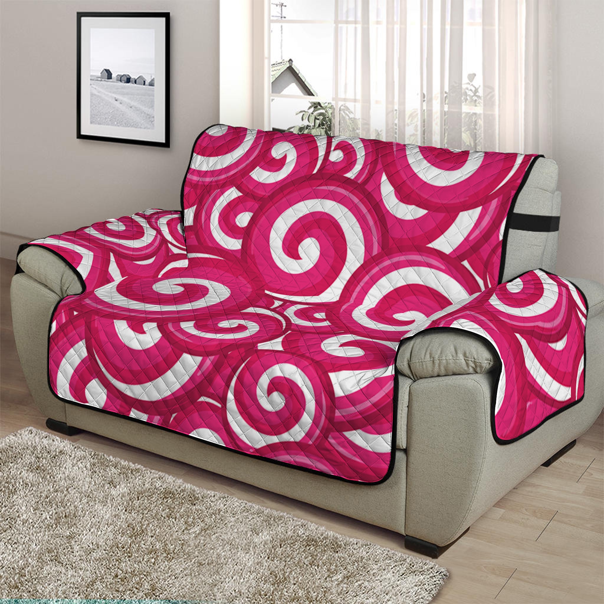 Pink Lollipop Candy Pattern Print Half Sofa Protector