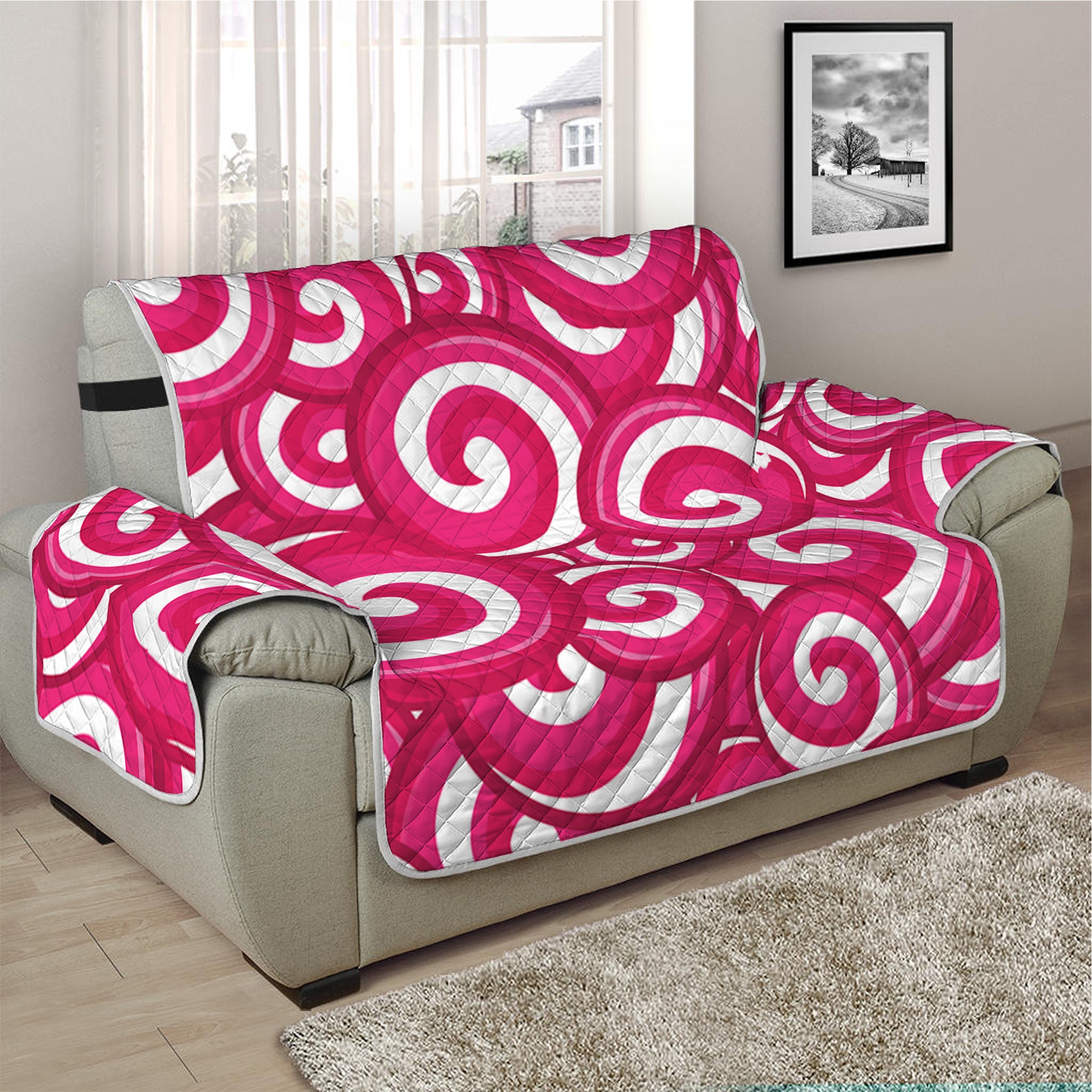 Pink Lollipop Candy Pattern Print Half Sofa Protector