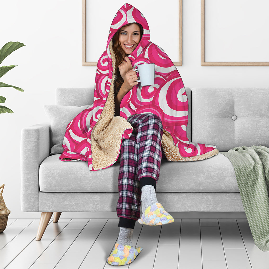 Pink Lollipop Candy Pattern Print Hooded Blanket