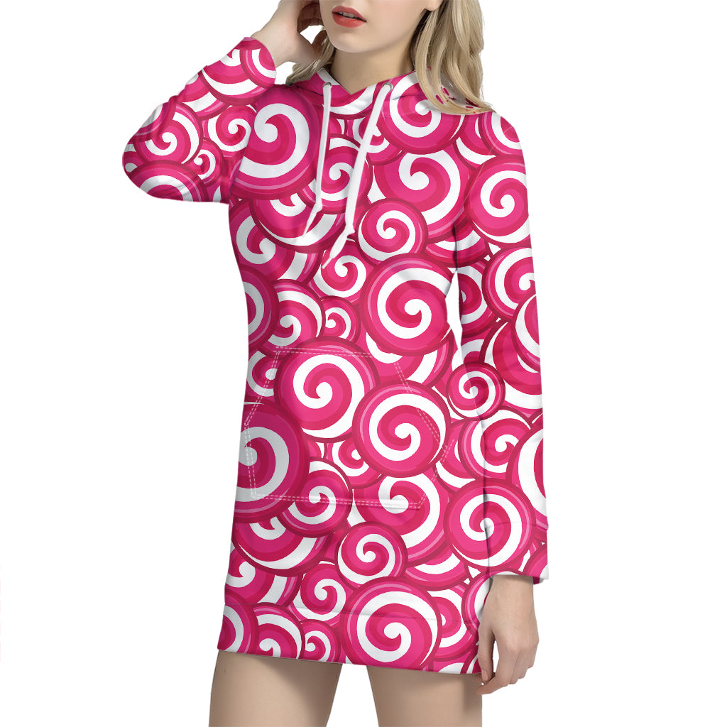 Pink Lollipop Candy Pattern Print Hoodie Dress