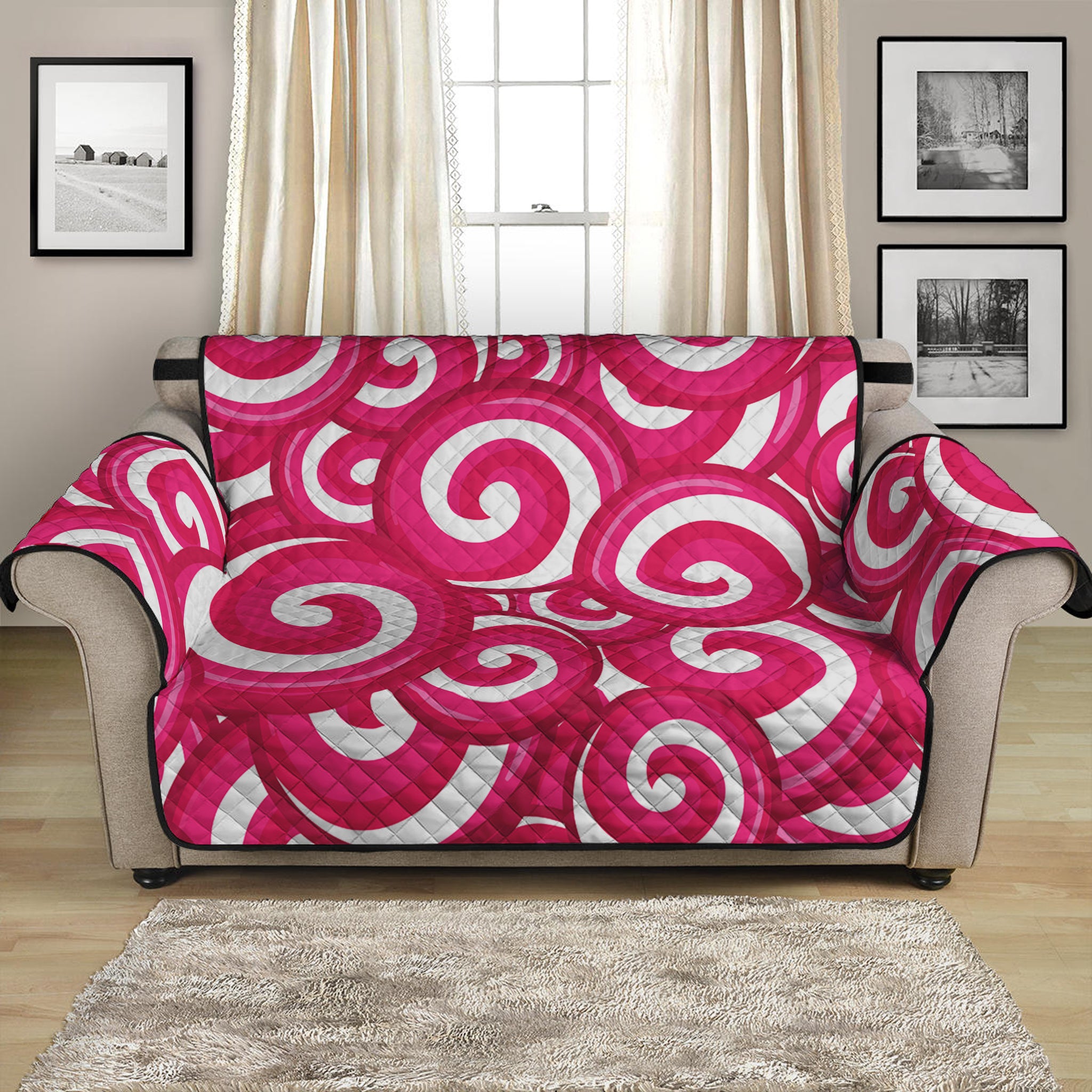 Pink Lollipop Candy Pattern Print Loveseat Protector