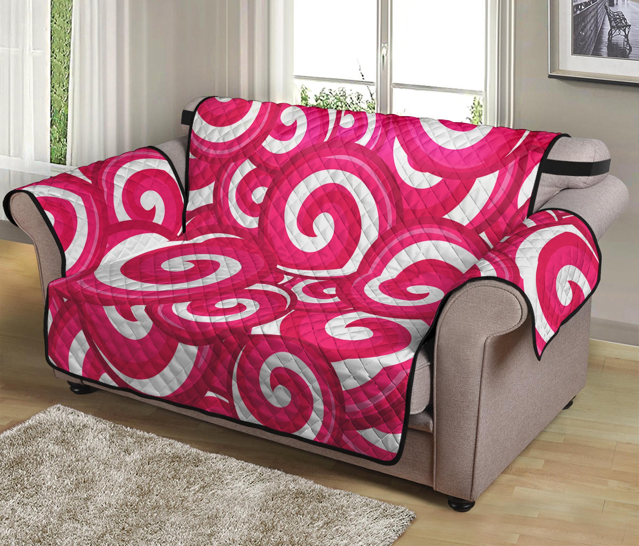 Pink Lollipop Candy Pattern Print Loveseat Protector