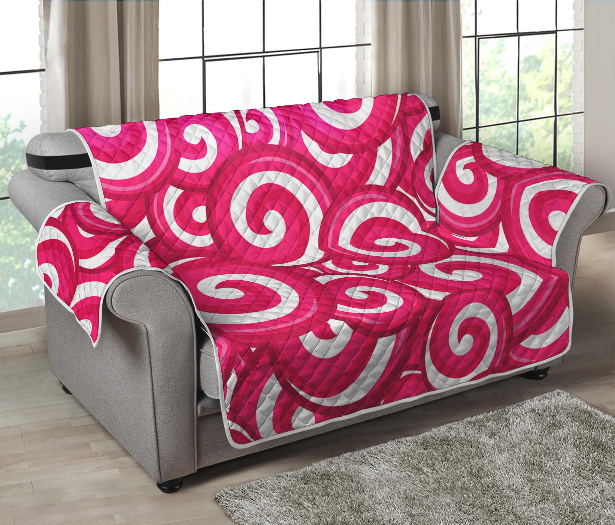 Pink Lollipop Candy Pattern Print Loveseat Protector