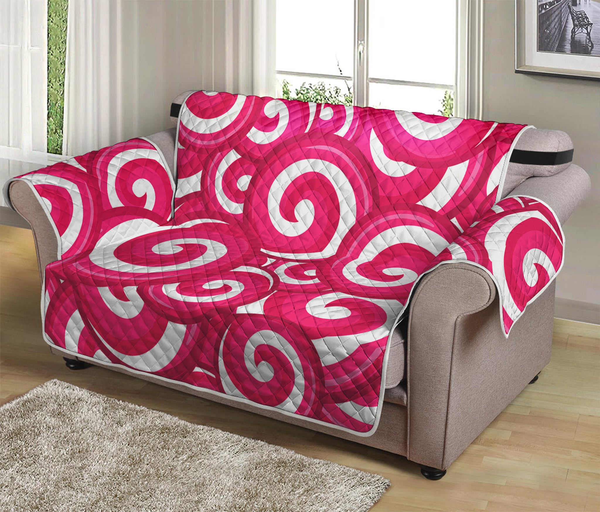 Pink Lollipop Candy Pattern Print Loveseat Protector