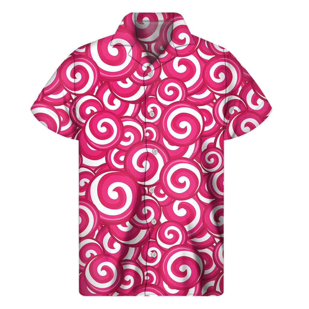 Pink Lollipop Candy Pattern Print Men's Short Sleeve Shirt