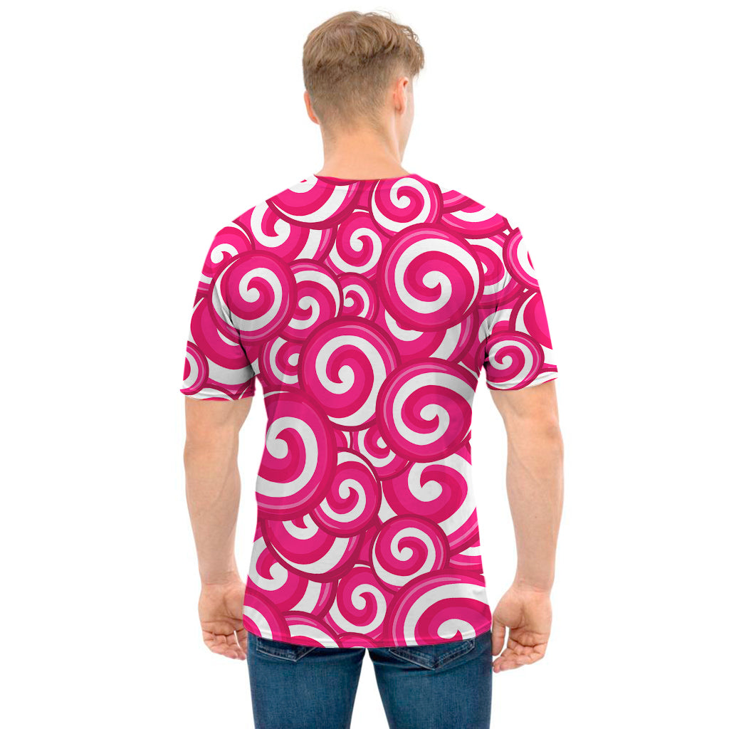 Pink Lollipop Candy Pattern Print Men's T-Shirt