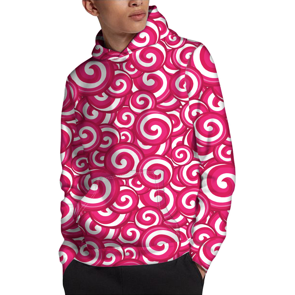 Pink Lollipop Candy Pattern Print Pullover Hoodie