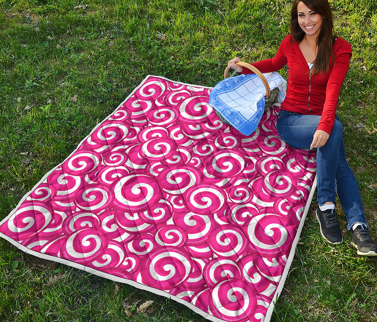Pink Lollipop Candy Pattern Print Quilt