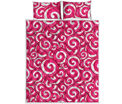 Pink Lollipop Candy Pattern Print Quilt Bed Set
