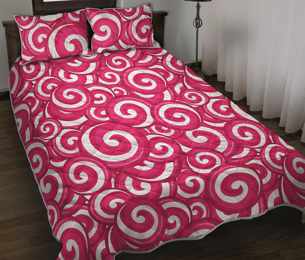Pink Lollipop Candy Pattern Print Quilt Bed Set