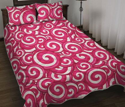 Pink Lollipop Candy Pattern Print Quilt Bed Set