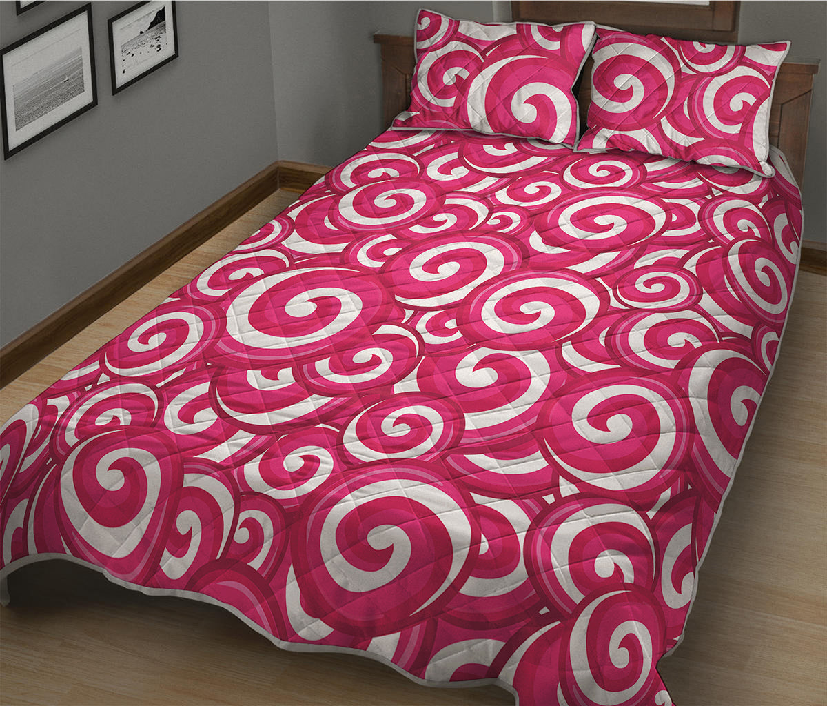 Pink Lollipop Candy Pattern Print Quilt Bed Set