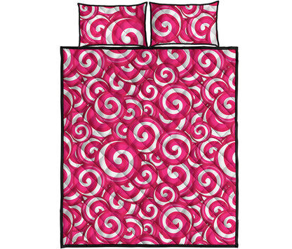 Pink Lollipop Candy Pattern Print Quilt Bed Set