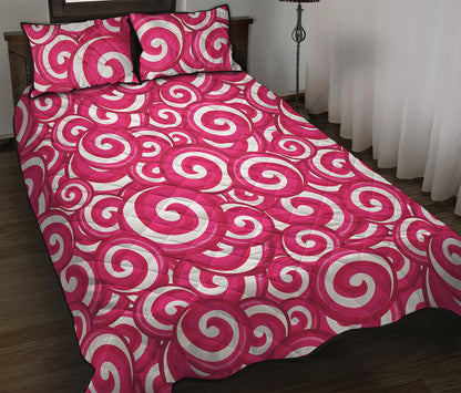 Pink Lollipop Candy Pattern Print Quilt Bed Set