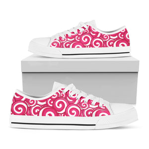 Pink Lollipop Candy Pattern Print White Low Top Shoes